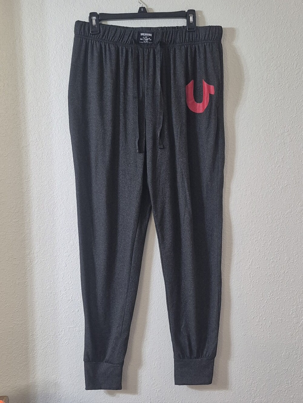 True Religion Charcoal Black Joggers with Red Logo Emblem